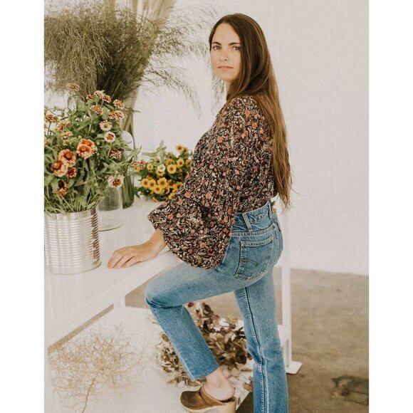 Doen‎ Thistle Top Black Multi Floral Print Size Medium Blouse Boho Long Sleeve - Picture 14 of 17